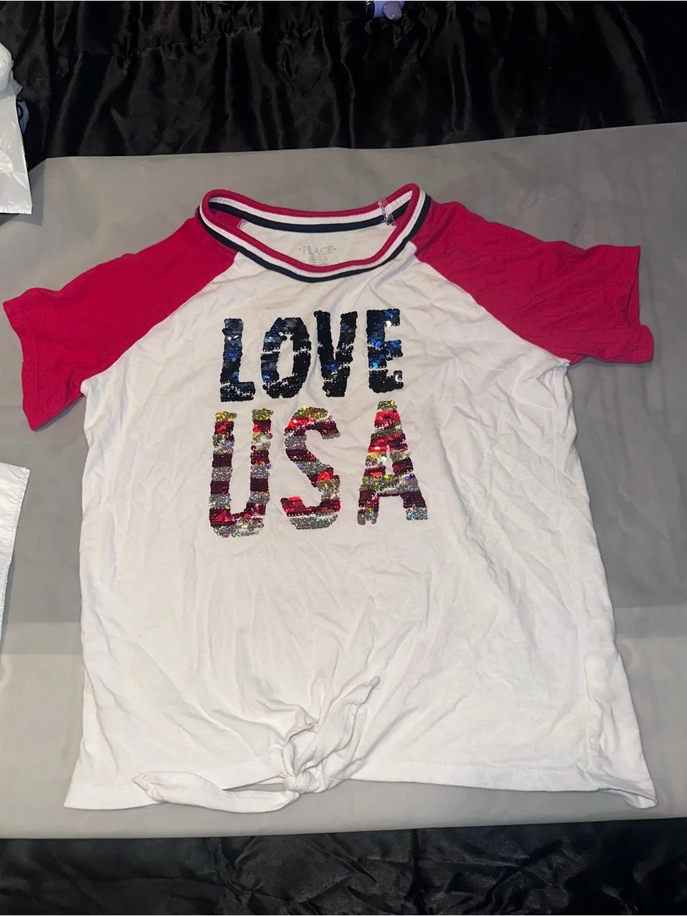 The children’s place  Tee with long Sleeves and  Multicolor Sequin 'LOVE USA'